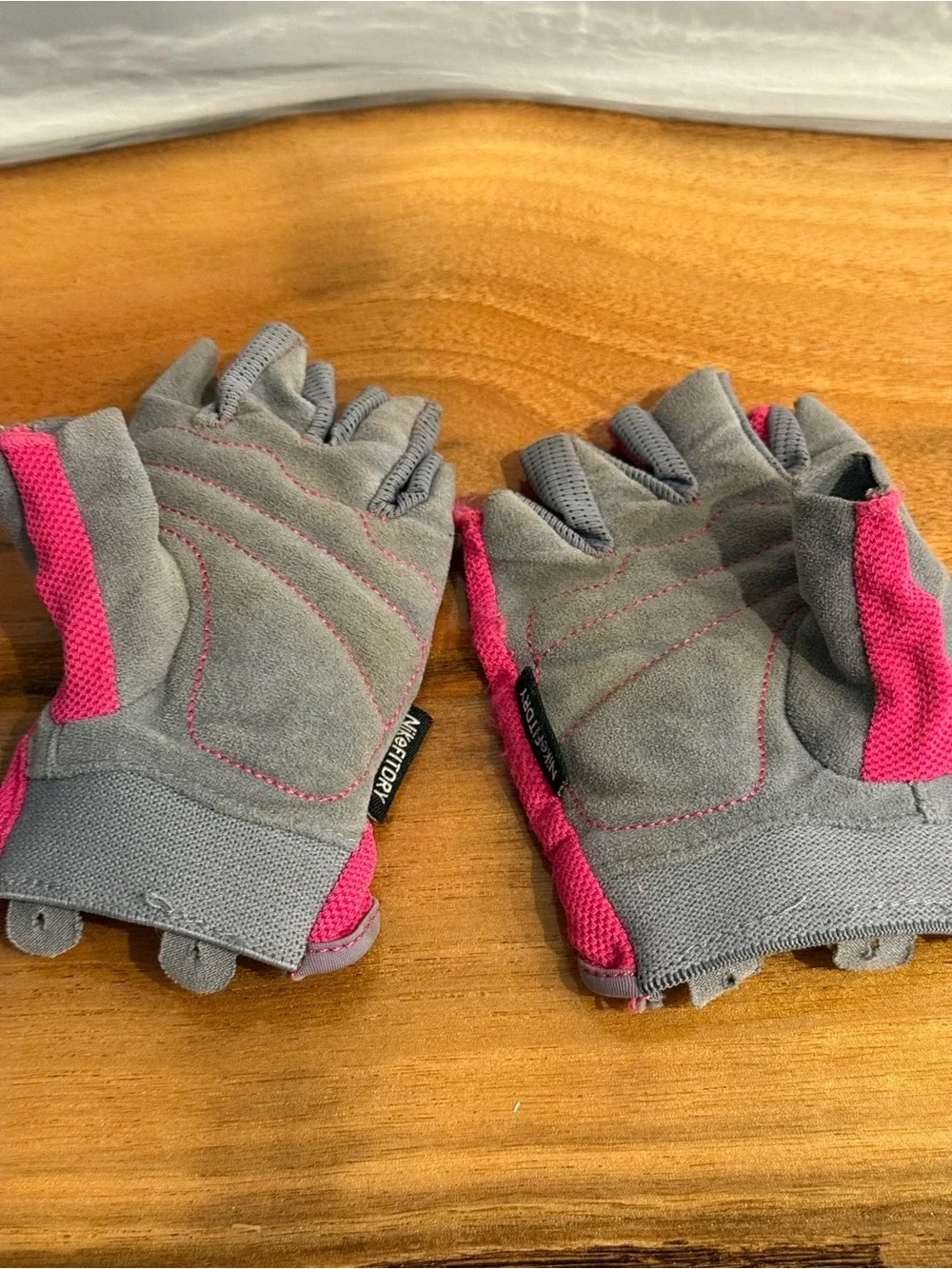 Nike Hot Pink and Gray Fingerless Training Gloves
